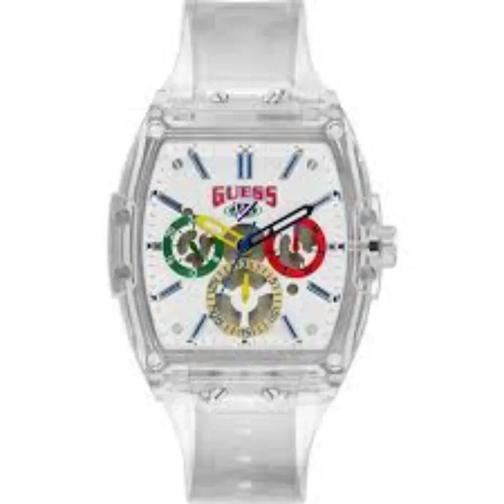 NIB Guess Phoenix J Balvin White Dial Transparent Silicone Strap Watch